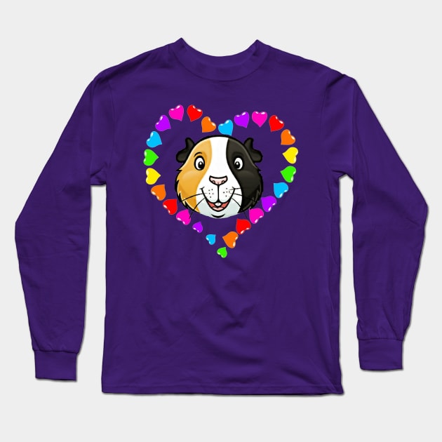 Rainbow Heart Guinea Pig Face Long Sleeve T-Shirt by ARTWORKandBEYOND